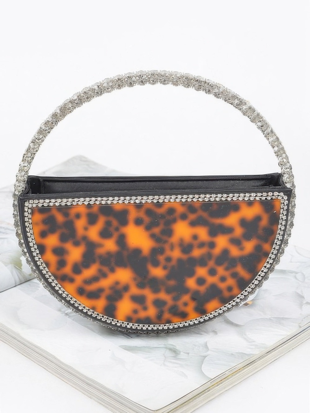Rhinestone Handle Tortoise Bag